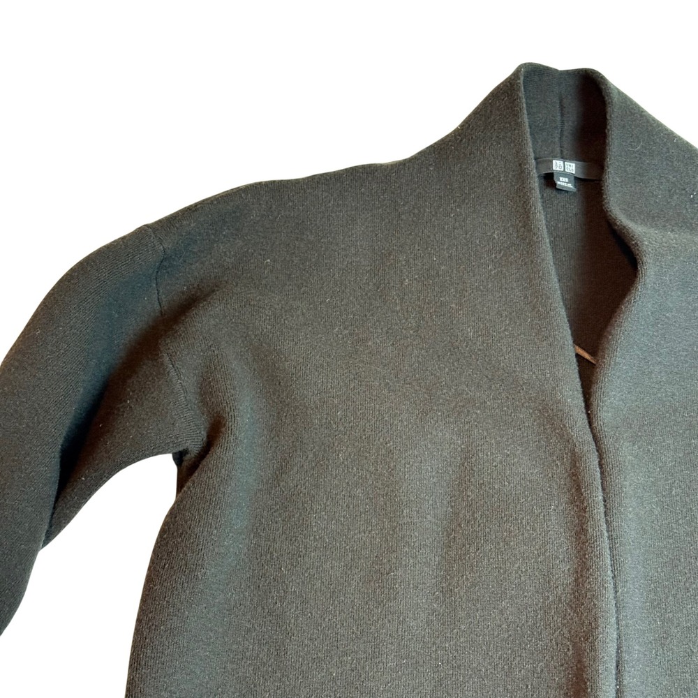 Uniqlo Black Longline Open Front Cardigan Duster Sweater Women's XXS Minimalist - Picture 11 of 14